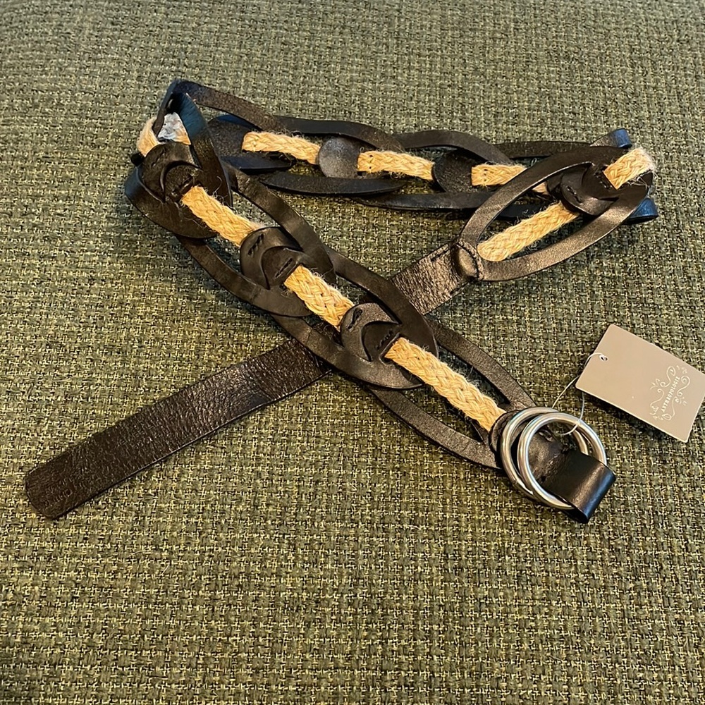 Anthropologie black leather and rope belt (sz s)